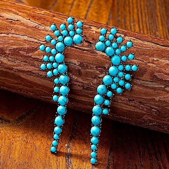 Bohemian Handmade Turquoise Dangle Earrings, Boho , Western, B… - Picture 1 of 3